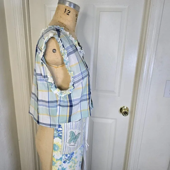 2pc vintage tablecloth linen lace butterfly upcycled pants and top S-M - Picture 4 of 10